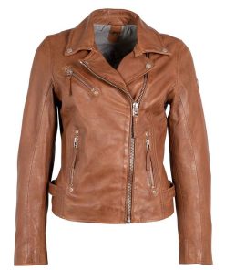 Alternative view of Cazadora de piel corta marrón