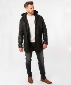 Alternative view of Abrigo largo de piel con capucha