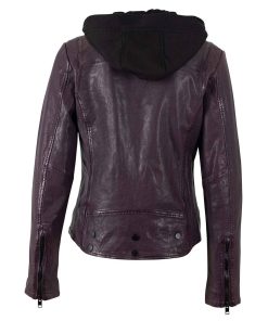 Alternative view of Cazadora de piel corta con cremallera cruzada y capucha S